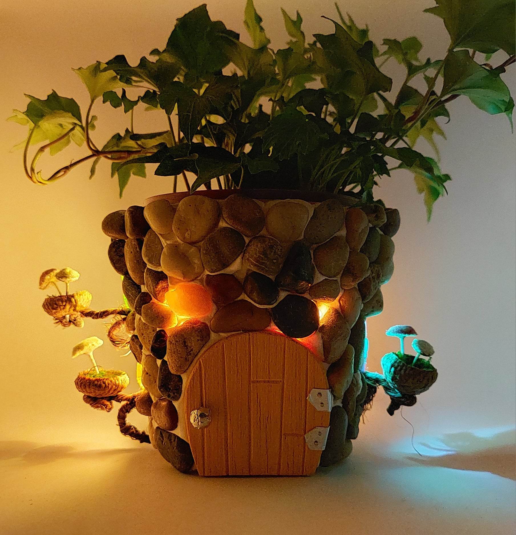 planter with lights and plants