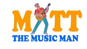 Words "Matt the Music Man" with first A a picture of Matt playing guitar