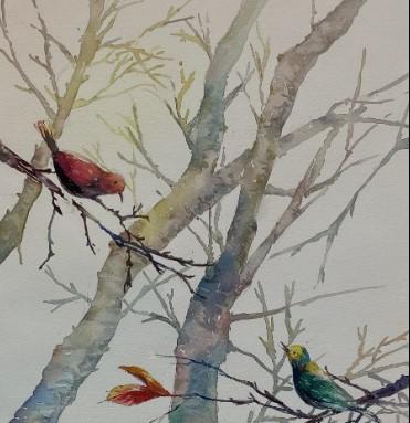 painting birds in tree