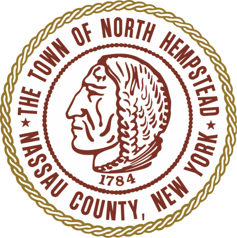 braided circle with the words "The Town of North Hempstead - Nassau County, New York" around the circle with the picture of a Native American in the middle