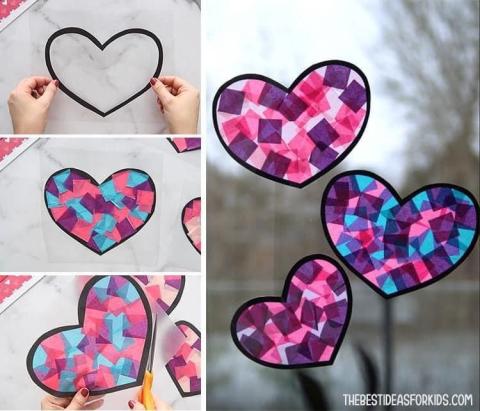 Paper Stained Glass Hearts