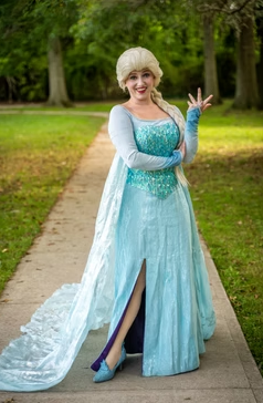 blonde princess in long light blue gown